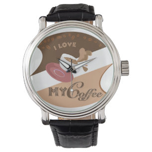 Jag älskar mitt middagJava för kaffe Retro stän Armbandsur