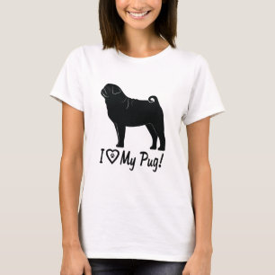 Jag älskar mitt mopstasstryck i en hjärta t shirt