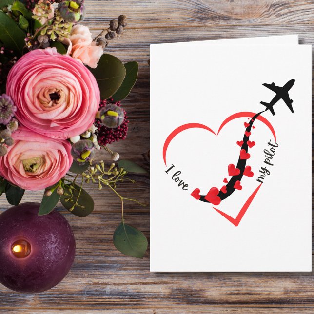 Jag älskar Mitt Pilothjärta & Flygplan Romantisk E Kort (Skapare uppladdad)