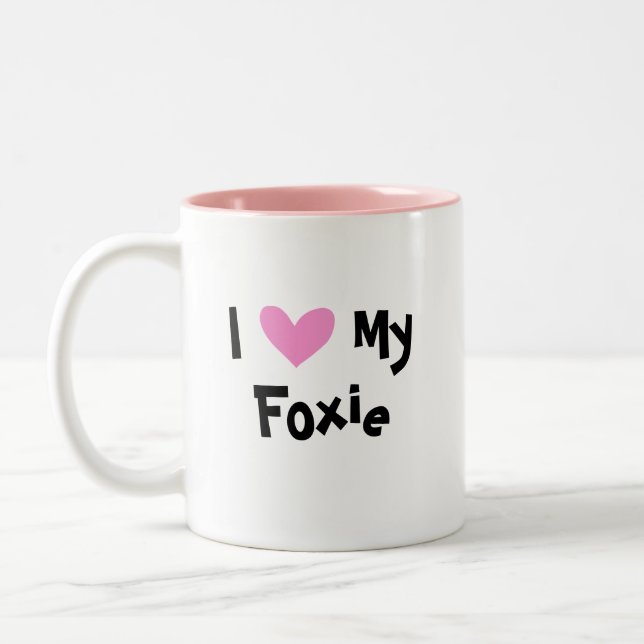 Jag älskar mitt slätar foxterrier Två-Tonad mugg (Vänster)