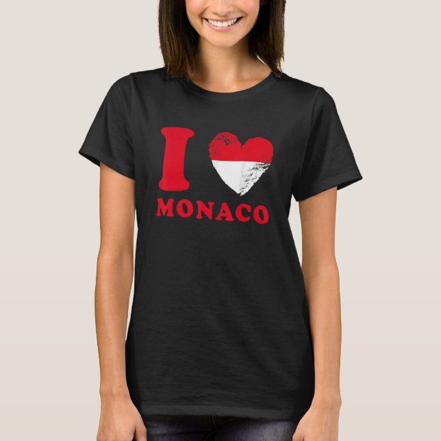 Jag älskar Monaco   Flagga i hjärtform Monaco T Shirt (Framsida)