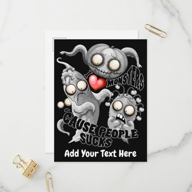 Jag älskar monster för att folk suger inbjudan vykort (Fram/Back In Situ)