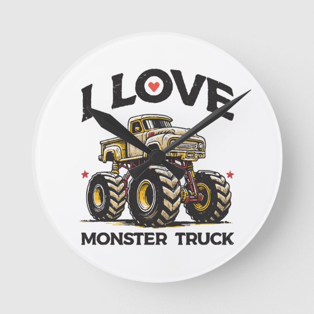 Jag älskar monstertruck rund klocka (Framsida)