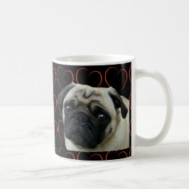 Jag älskar mops med hjärtor kaffemugg