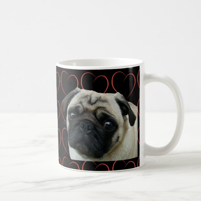 Jag älskar mops med hjärtor kaffemugg (Höger)