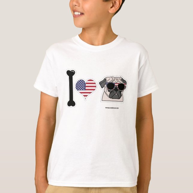 Jag älskar mops - patriotiska ungar tee shirt (Framsida)