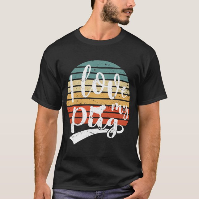 Jag älskar mops Retro hundälskare T Shirt (Framsida)