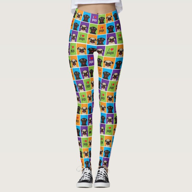 Jag älskar mops som färg kvadrerar lismar, och leggings (Framsida)
