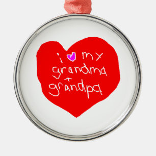 Jag älskar mormor och morfar julgransprydnad metall