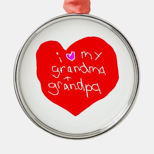 Jag älskar mormor och morfar julgransprydnad metall (Framsidan)