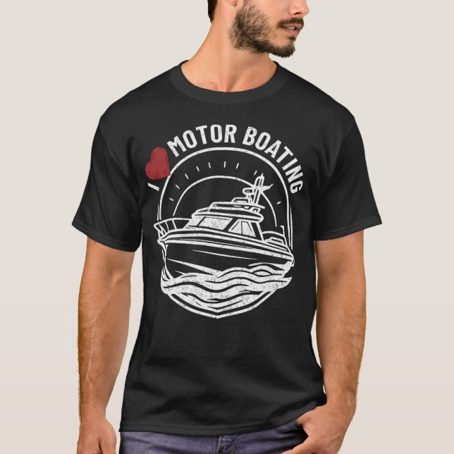 Jag älskar motorbåtsemblem rolig båtälskare t shirt (Framsida)