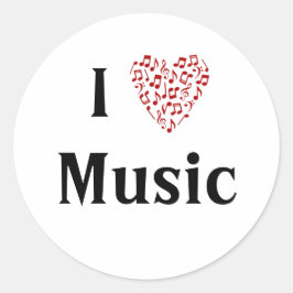 Jag älskar musik Röda hjärtats musiknoter Runt Klistermärke