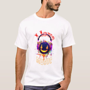 Jag älskar musik Smiley Hörlurar DJ-vibbar vit T Shirt