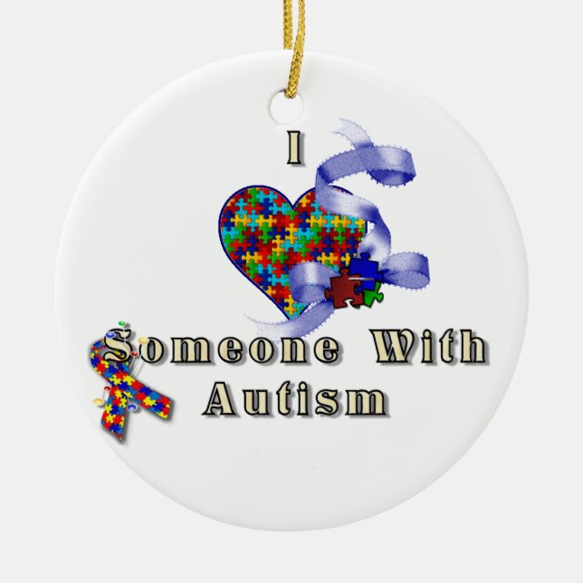 Jag älskar någon med autism julgransprydnad keramik (Framsidan)