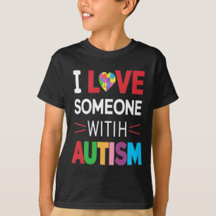 Jag älskar någon med autism medvetenhet män kvinno t shirt