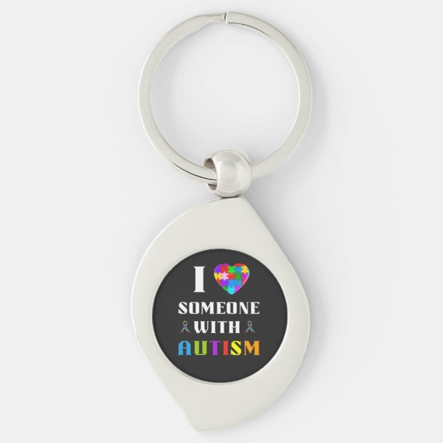Jag älskar någon med autism swirl silverfärgad nyckelring (Framsidan)