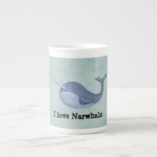 Jag älskar Narwhals Benporslin Mugg