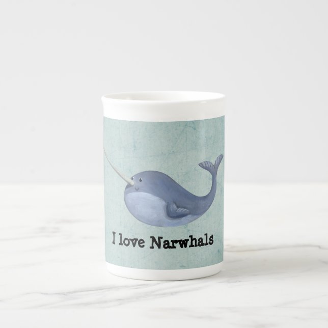 Jag älskar Narwhals Benporslin Mugg (Framsidan)