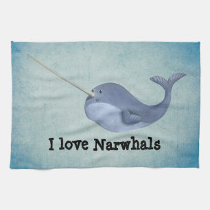 Jag älskar Narwhals Kökshandduk