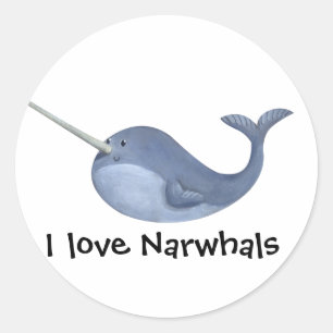 Jag älskar Narwhals Runt Klistermärke