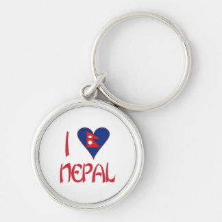 Jag älskar (nepalesisk hjärtflagga) Nepal Rund Silverfärgad Nyckelring