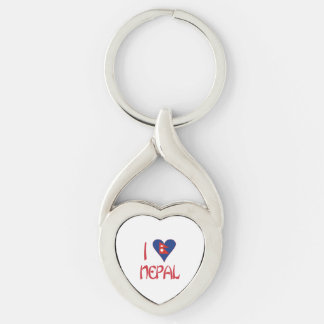 Jag älskar (nepalesisk hjärtflagga) Nepal Twisted Heart Silverfärgad Nyckelring