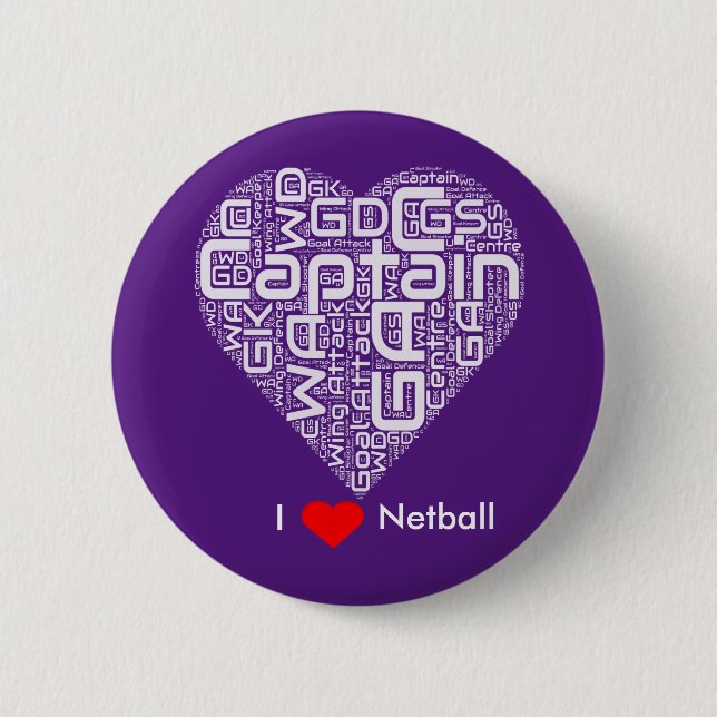 Jag älskar Netball Word Art Design Knapp (Framsida)