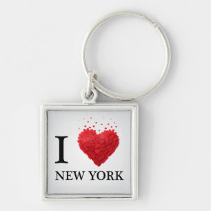 Jag älskar New York hjärtor Fyrkantig Silverfärgad Nyckelring