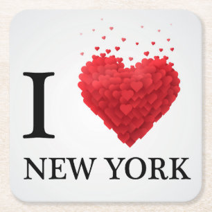 Jag älskar New York hjärtor Underlägg Papper Kvadrat
