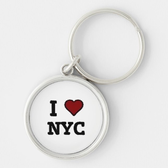 Jag älskar NYC hjärta Rund Silverfärgad Nyckelring (Framsidan)