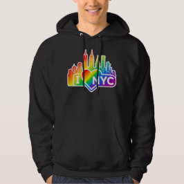 Jag älskar NYC regnbågsfärgade silhuett av staden  Hoodie