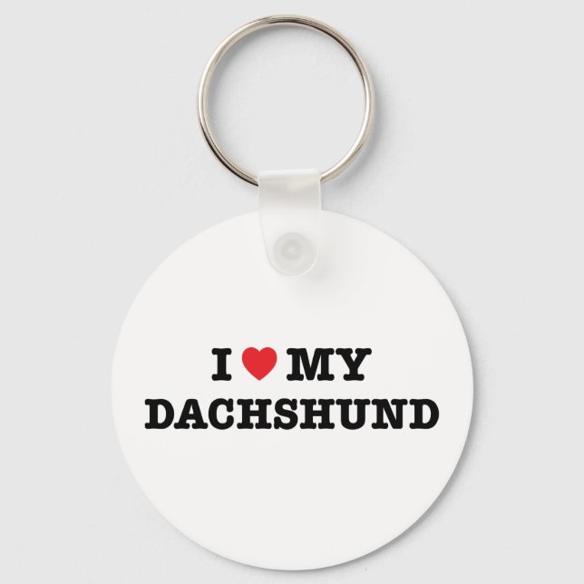 Jag älskar nyckelkedjan för min Dachshund-knapp Nyckelring (Framsida)