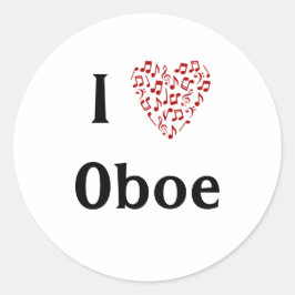 Jag älskar oboe Röda hjärtat av musiknoter Runt Klistermärke