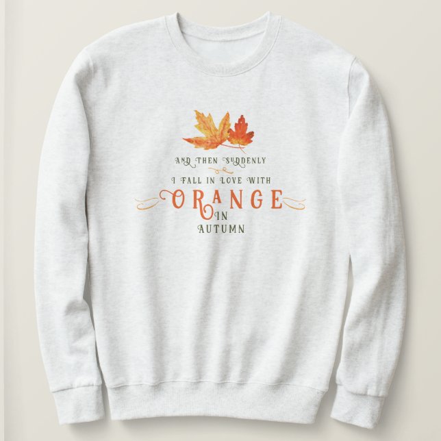 Jag älskar Orange i höst höstblad Roligt  T Shirt (Design framsida)