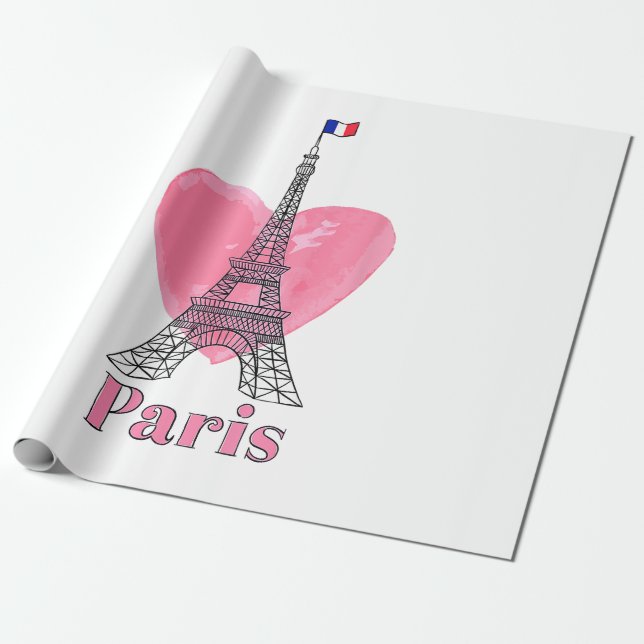 Jag älskar Paris Eiffeltornet Frankrike Present Presentpapper (Utrullad)