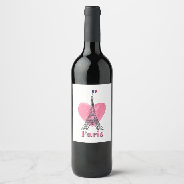 Jag älskar Paris Eiffeltornet Frankrike Present Vinflaska Etikett (Framsida)