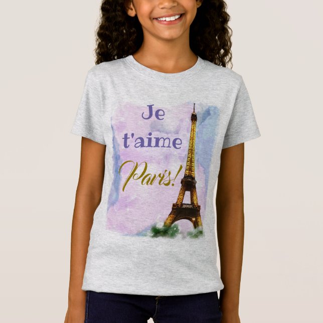 Jag älskar Paris! Je t'aime Paris! Eiffel torn T Shirt (Framsida)