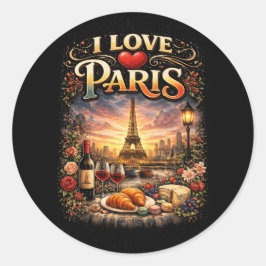 Jag älskar Paris Runt Klistermärke