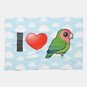 Jag älskar Persika-vände mot Lovebirds Kökshandduk
