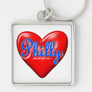 Jag älskar Philly Fyrkantig Silverfärgad Nyckelring