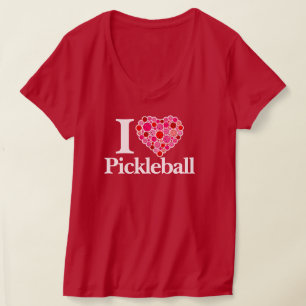 Jag älskar Pickleball Fylld hjärta Rosa och Röd T Shirt