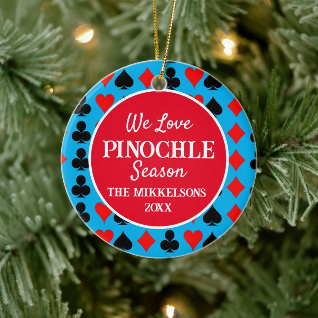 Jag älskar Pinochle Säsong Blå Julgransprydnad Keramik (Träd)