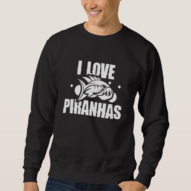 Jag älskar piranhas retro fisk piranha lång ärmad tröja (Framsida)