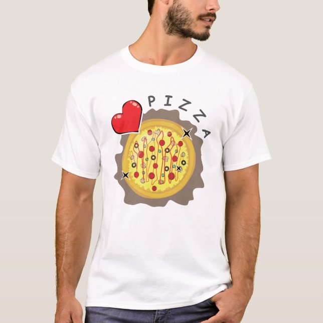 Jag älskar Pizza - Roligt T Shirt (Framsida)