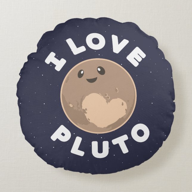 Jag älskar Pluto Rund Kudde (Framsidan)