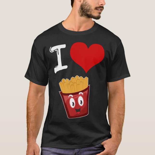 Jag älskar pommes frites hjärta t shirt (Framsida)