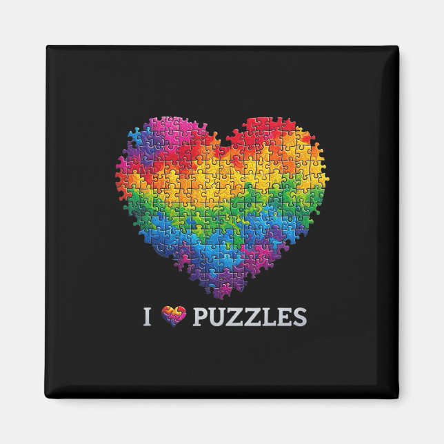 Jag älskar pussel Jigsaw-pussel Hjärta Regnbåge Fö Magnet (Framsidan)