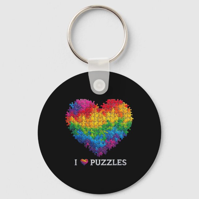 Jag älskar pussel Jigsaw-pussel Hjärta Regnbåge Fö Nyckelring (Framsida)