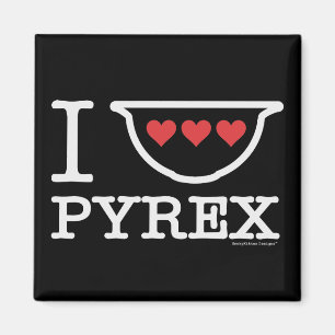 Jag älskar Pyrex - plastbunke med hjärtor (vit) Magnet