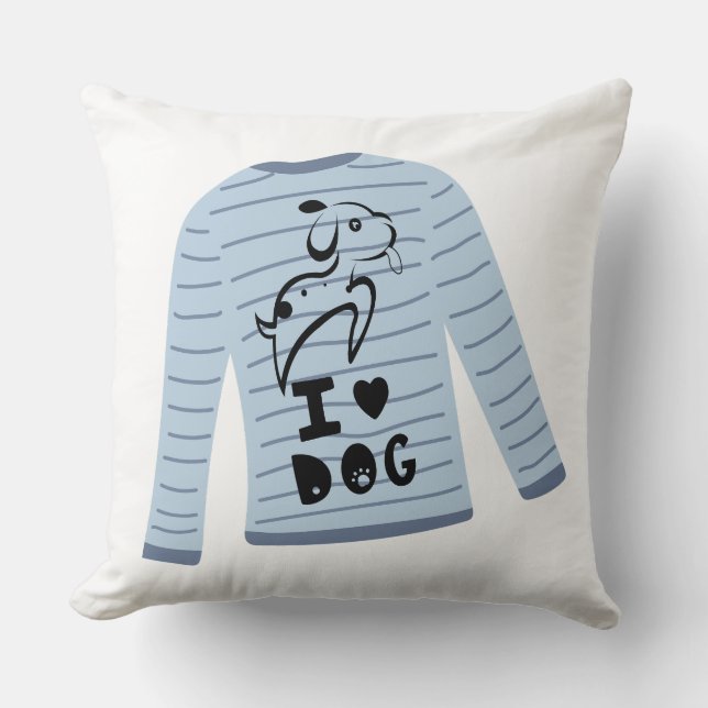 Jag älskar randig tröja hund Vector Kudde (Framsida)